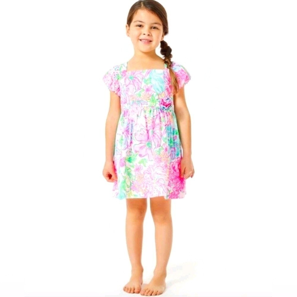 NWT Lilly Pulitzer Girls 10 Mini Katrina Dress Multi Paradise Found Puff Sleeves